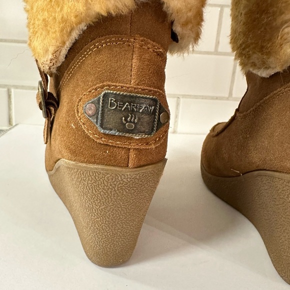 BEARPAW 9 Flatbrush Hickory Sheepskin woman 3" wedge winter boot gorpcore boho - Picture 7 of 13
